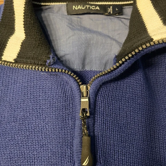 Nautica Blue and Black 1/4 Zip Mens Sweater with Ribbed Cuffs Size Large - Picture 4 of 8